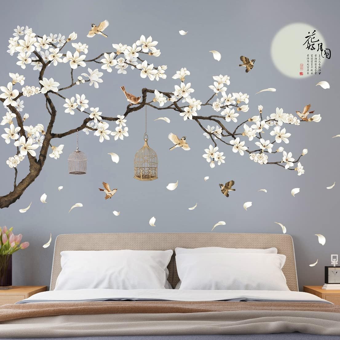 Wall decal of birds and blossoms